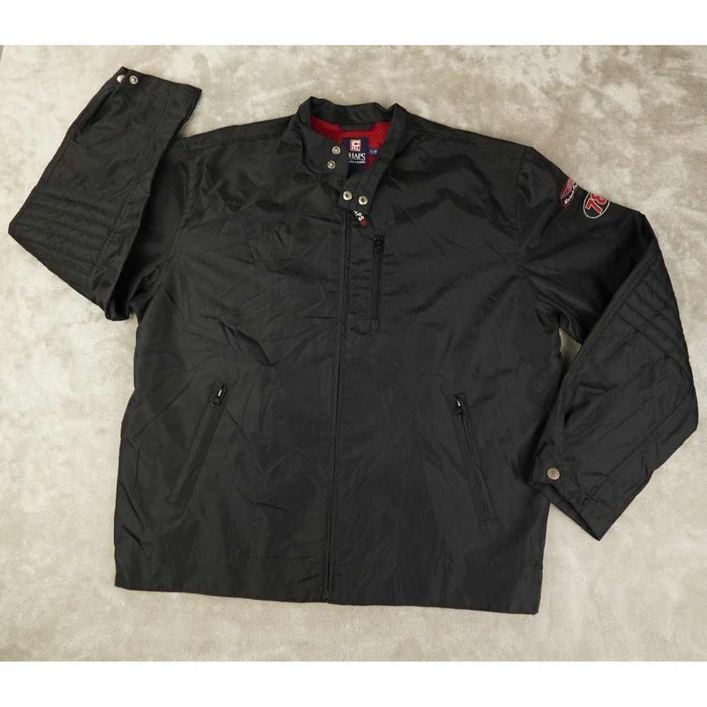 Chaps Ralph Lauren Vintage Windbreaker Racing Jacket Men's Large Black Lined
